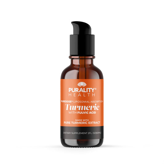 PURALITY HEALTH Liquid Turmeric bottle with pump for easy daily dosing and convenience.