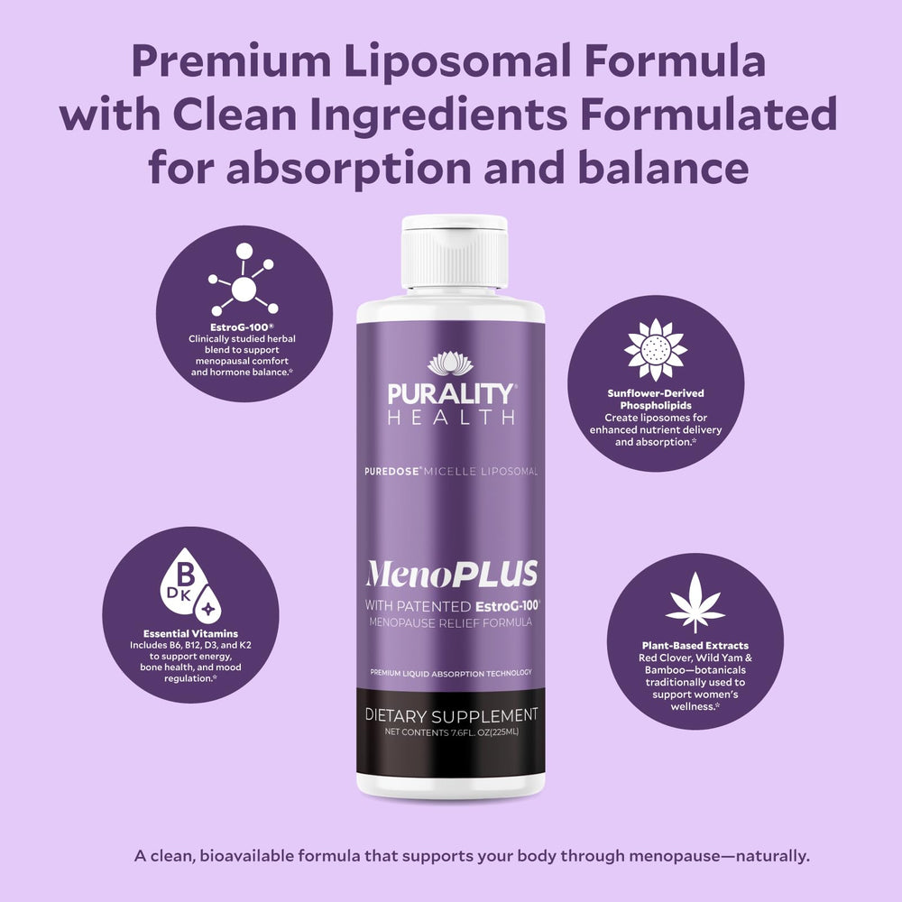 PURALITY HEALTH MenoPLUS red clover ingredient visual for hormonal balance.