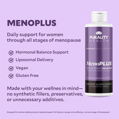 PURALITY HEALTH MenoPLUS smoothie-ready serving shot for easy integration.