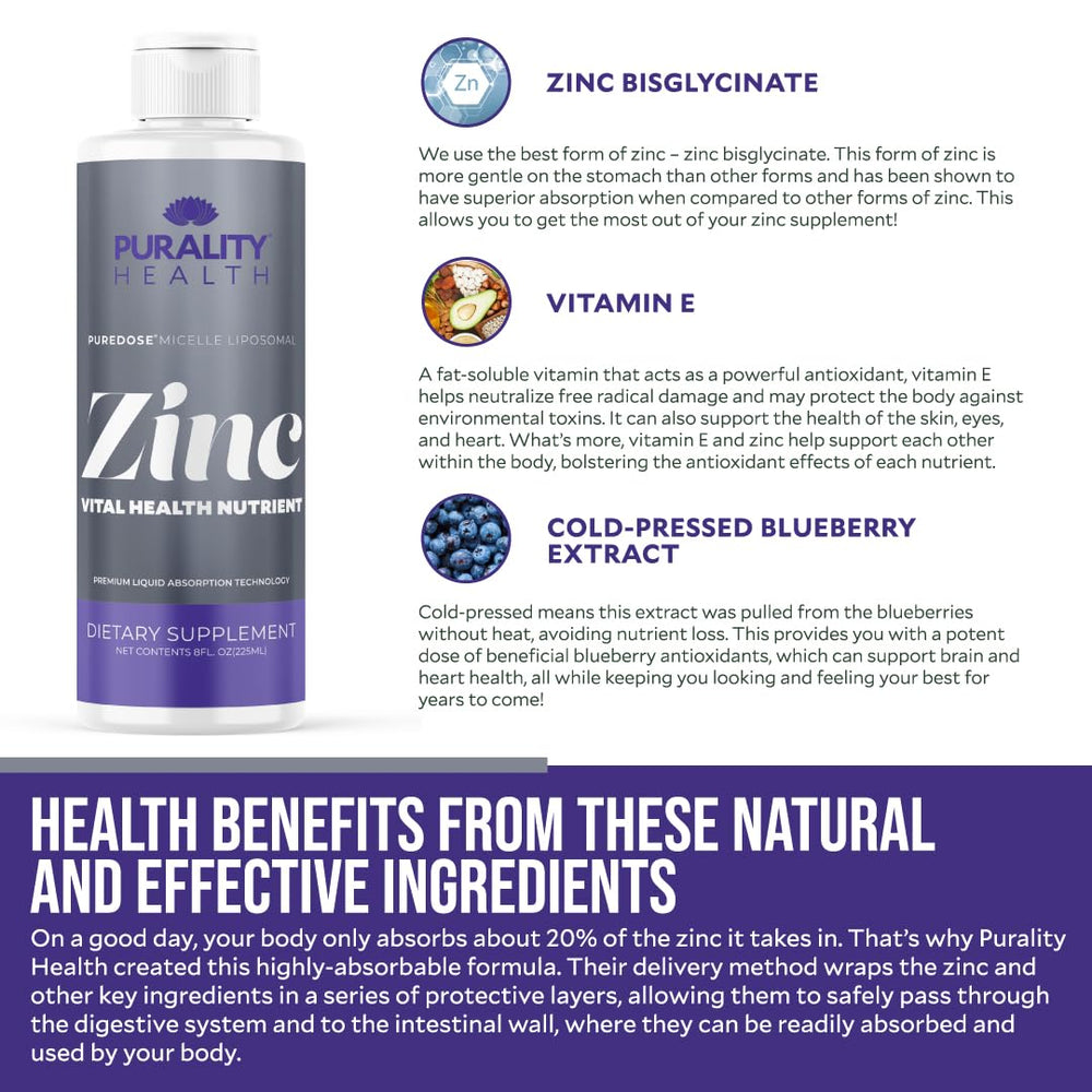 Purality Health zinc blueberry liquid ready to mix into drinks