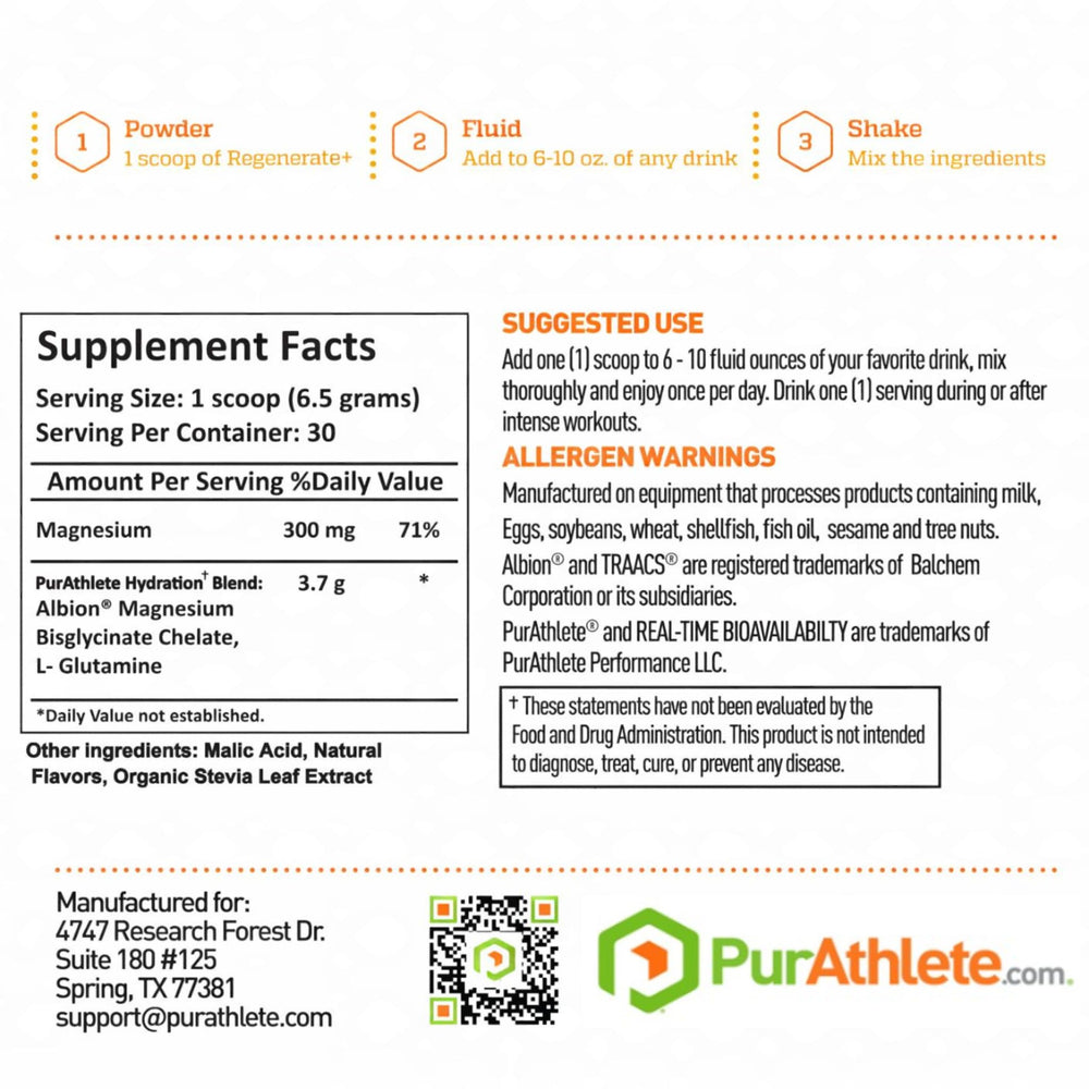 PurAthlete Regenerate+ measured scoop illustrates precise dosing for consistent daily use.