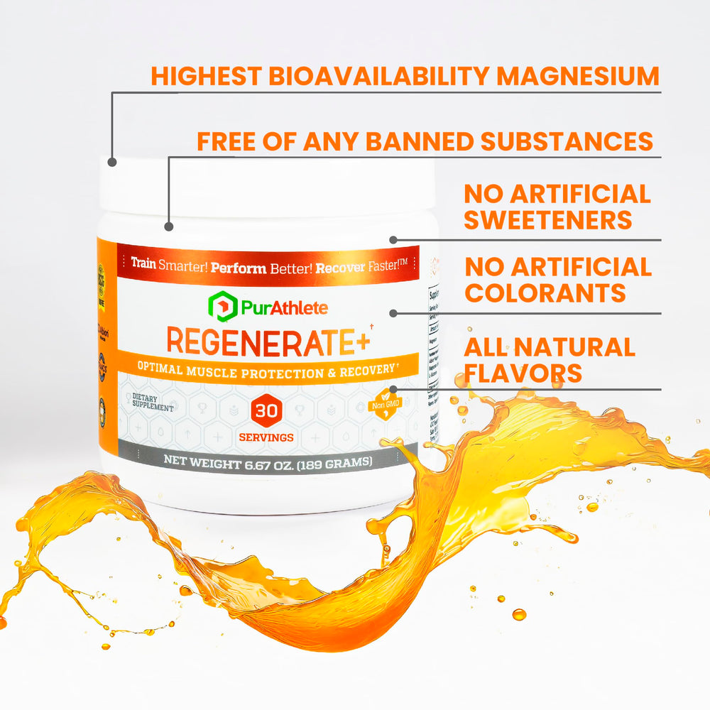 PurAthlete Regenerate+ vegan gluten-free label communicates clean, athlete-friendly ingredients.