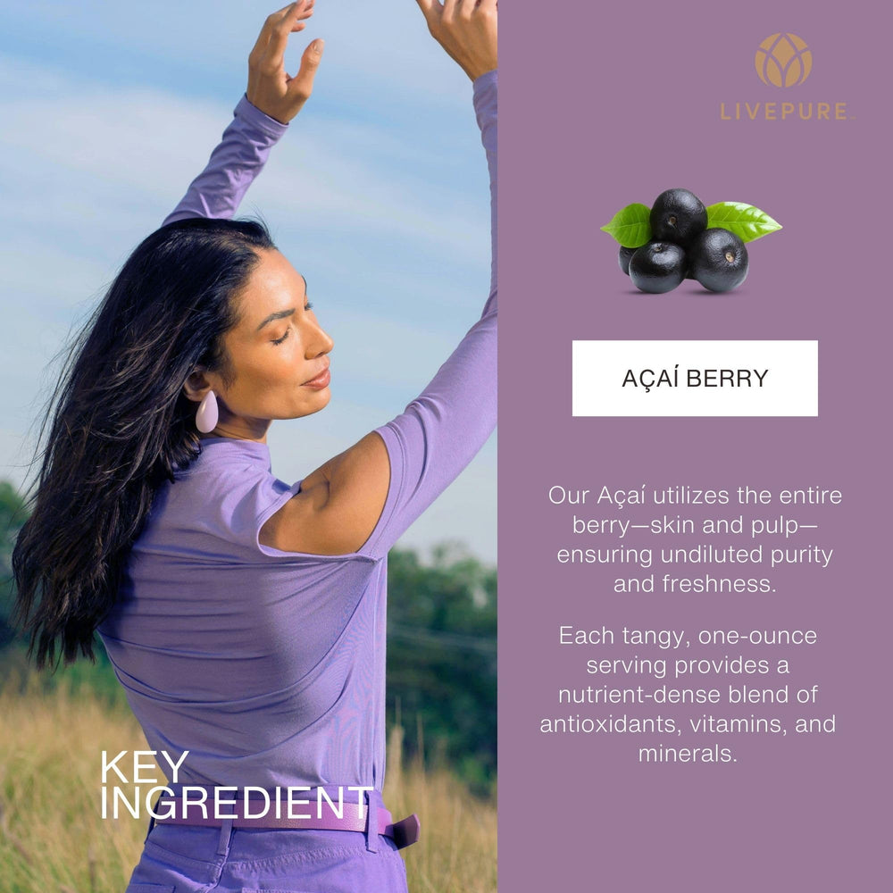 PURE Acai glass pour with ice gluten-free energy boost