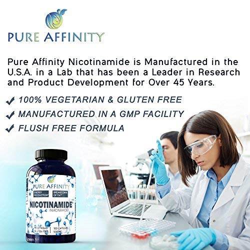 Bottle pour of Pure Affinity Nicotinamide 500 mg for daily use