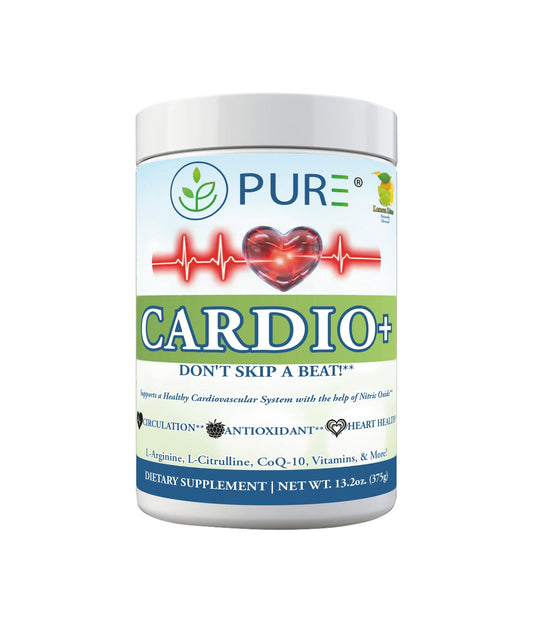 PURE Cardio+ bottle pouring powder for daily support