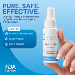 Packaging display of the lid cleanser in a clinical setting.