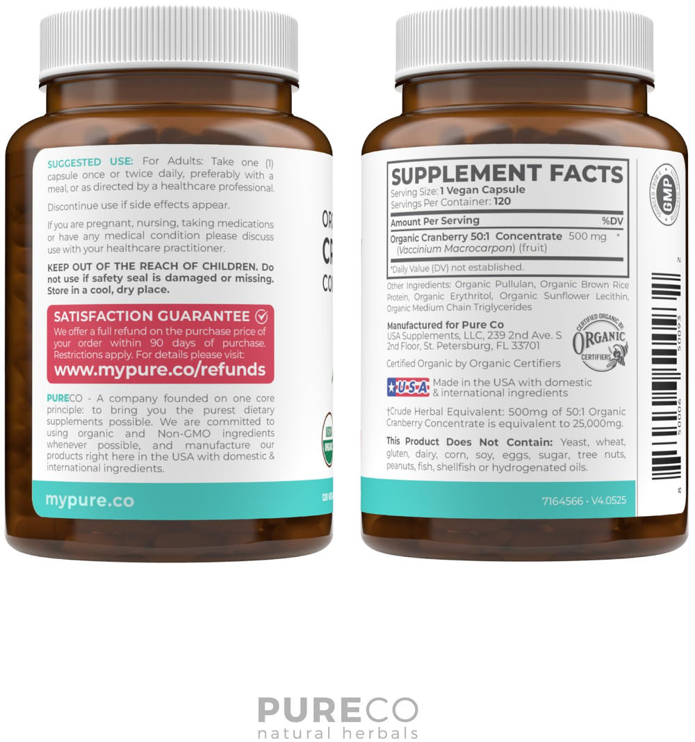Pure Co Cranberry Pills north-american-sourcing image highlights local farms and quality control.