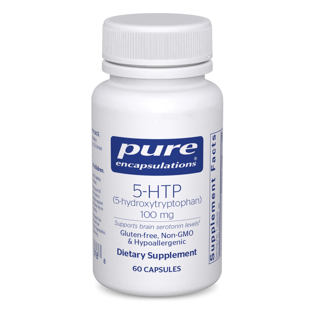 Pure Encapsulations 5-HTP bottle front view for mood support and sleep.