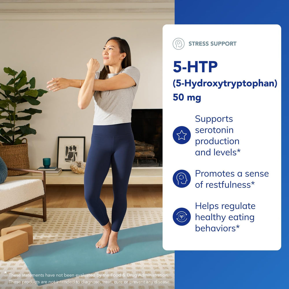 Pure Encapsulations 5-HTP capsules stacked for easy daily routine.