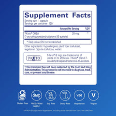 Pure Encapsulations 7-Keto DHEA 25 mg bottle back detailing ingredients.