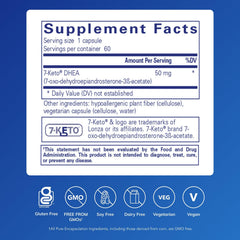 Pure Encapsulations 7-Keto DHEA bottle close-up, suggesting metabolic support during a balanced routine.