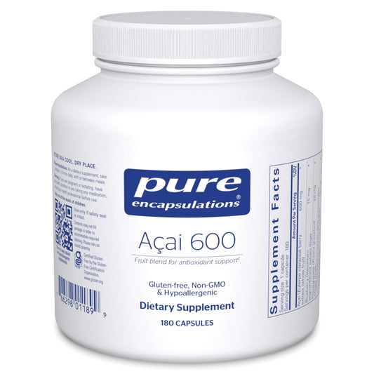 Pure Encapsulations Acai 600 bottle front, premium vegan antioxidant supplement