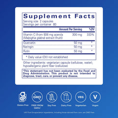 Capsules closeup reveals quercetin, naringin, and rutin in a plant-based blend