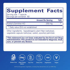 Pure Encapsulations Acetyl-L-Carnitine 250 mg capsules ready for daily focus and mental clarity