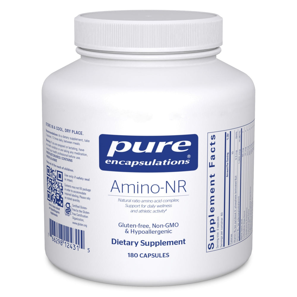 Pure Encapsulations Amino-NR bottle front supports daily muscle recovery and energy.