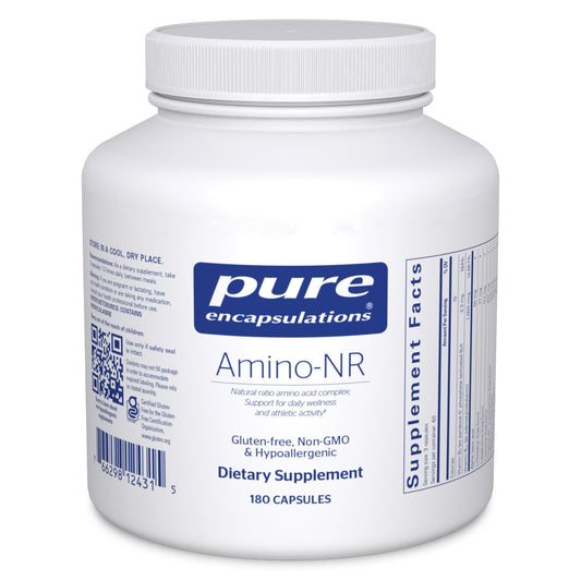 Pure Encapsulations Amino-NR bottle front supports daily muscle recovery and energy.