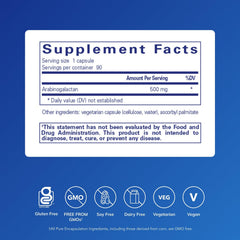 Pure Encapsulations Arabinogalactan capsules close-up highlighting plant-based fiber benefits for gut health.