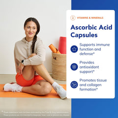 Product label of Pure Encapsulations Ascorbic Acid highlighting non-GMO and allergen-free formulation.