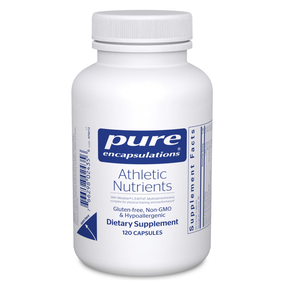 Pure Encapsulations Athletic Nutrients bottle front supports training stamina.