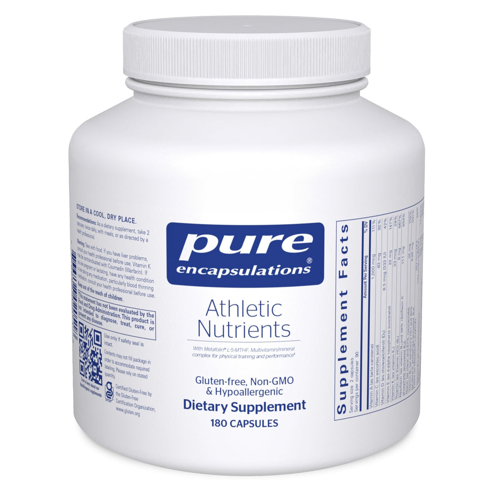 Pure Encapsulations Athletic Nutrients bottle label signaling training support