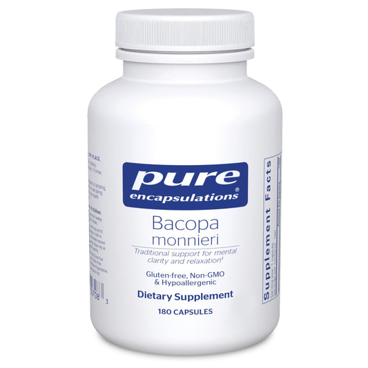 Pure Encapsulations Bacopa bottle with capsules for memory and focus support.