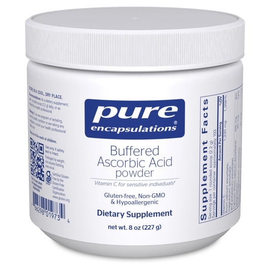 Pure Encapsulations Buffered Ascorbic Acid Powder bottle with neutral pH formula.