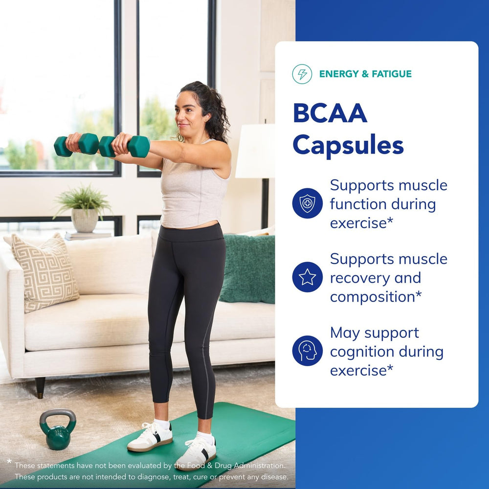 Pure Encapsulations BCAA Capsules container on surface for daily use.