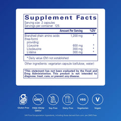 Pure Encapsulations BCAA Capsules label closeup highlighting pure ingredients.
