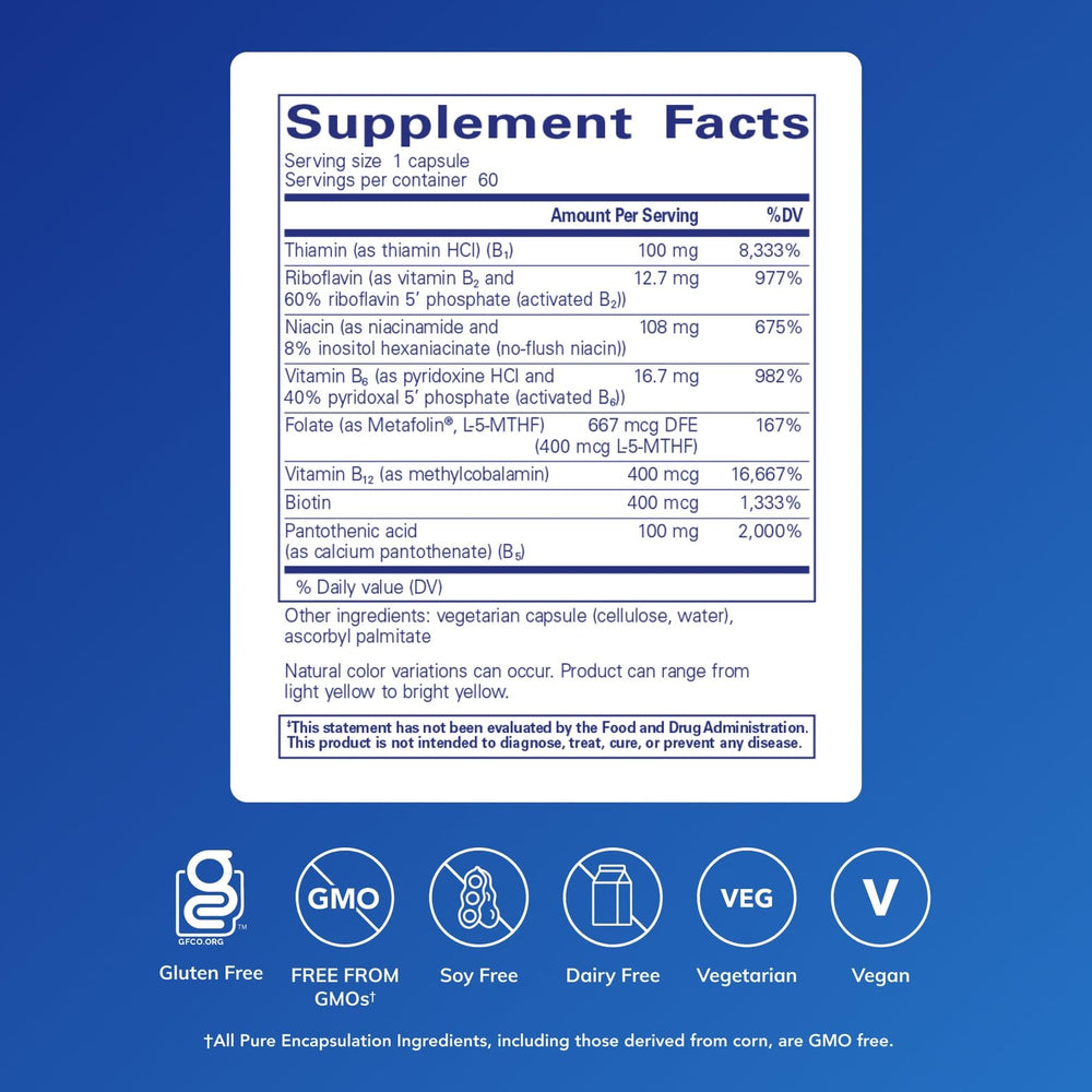 Pure Encapsulations B-Complex Plus bottle front showcases product label