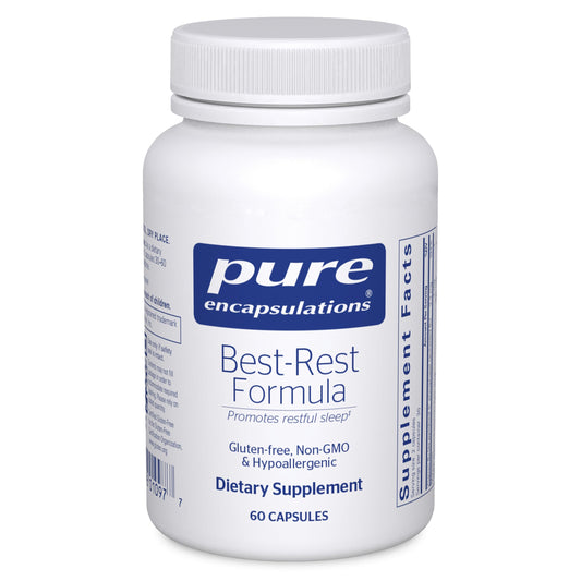 Pure Encapsulations Best-Rest Formula bottle ready for bedtime routine to support sleep.