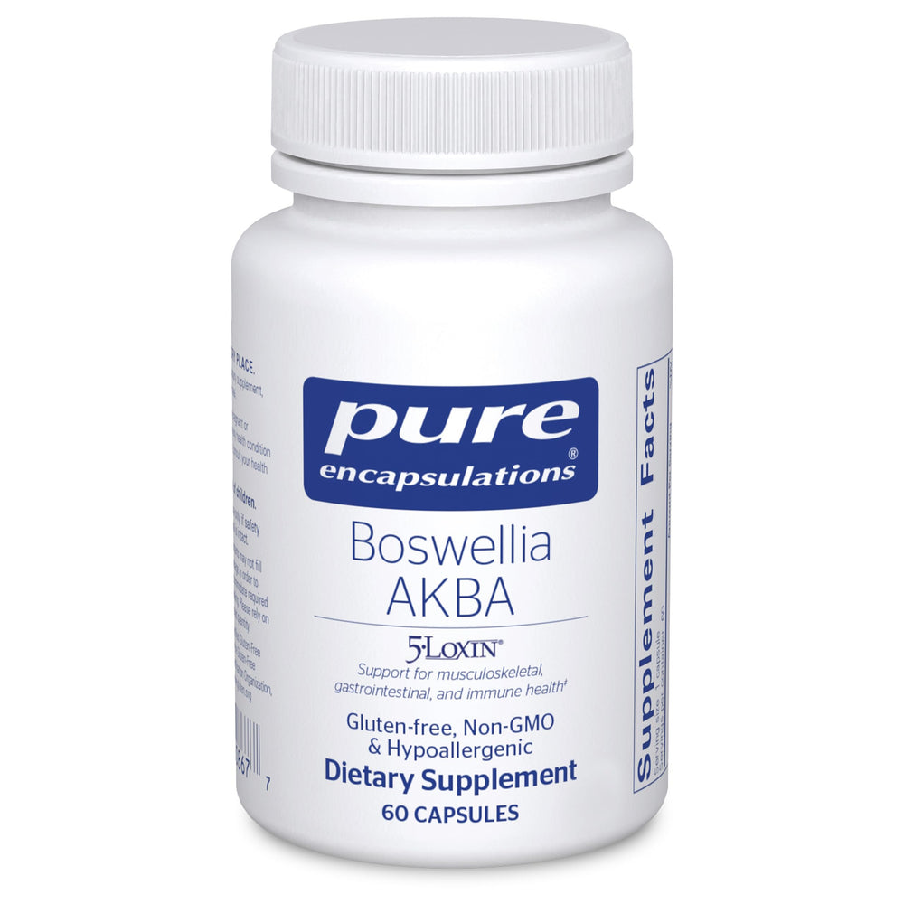 Pure Encapsulations Boswellia AKBA bottle with capsules suggesting potential joint support.