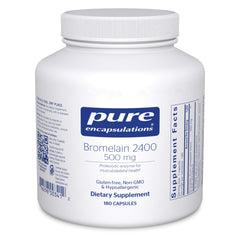 Pure Encapsulations Bromelain 2400 bottle highlights digestion support and vegan formula.