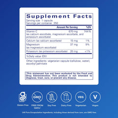 Label of Pure Encapsulations Buffered Ascorbic Acid Capsules with neutral pH formula.