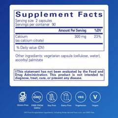 Pure Encapsulations Calcium (Citrate) bottle label close-up highlighting premium calcium citrate.