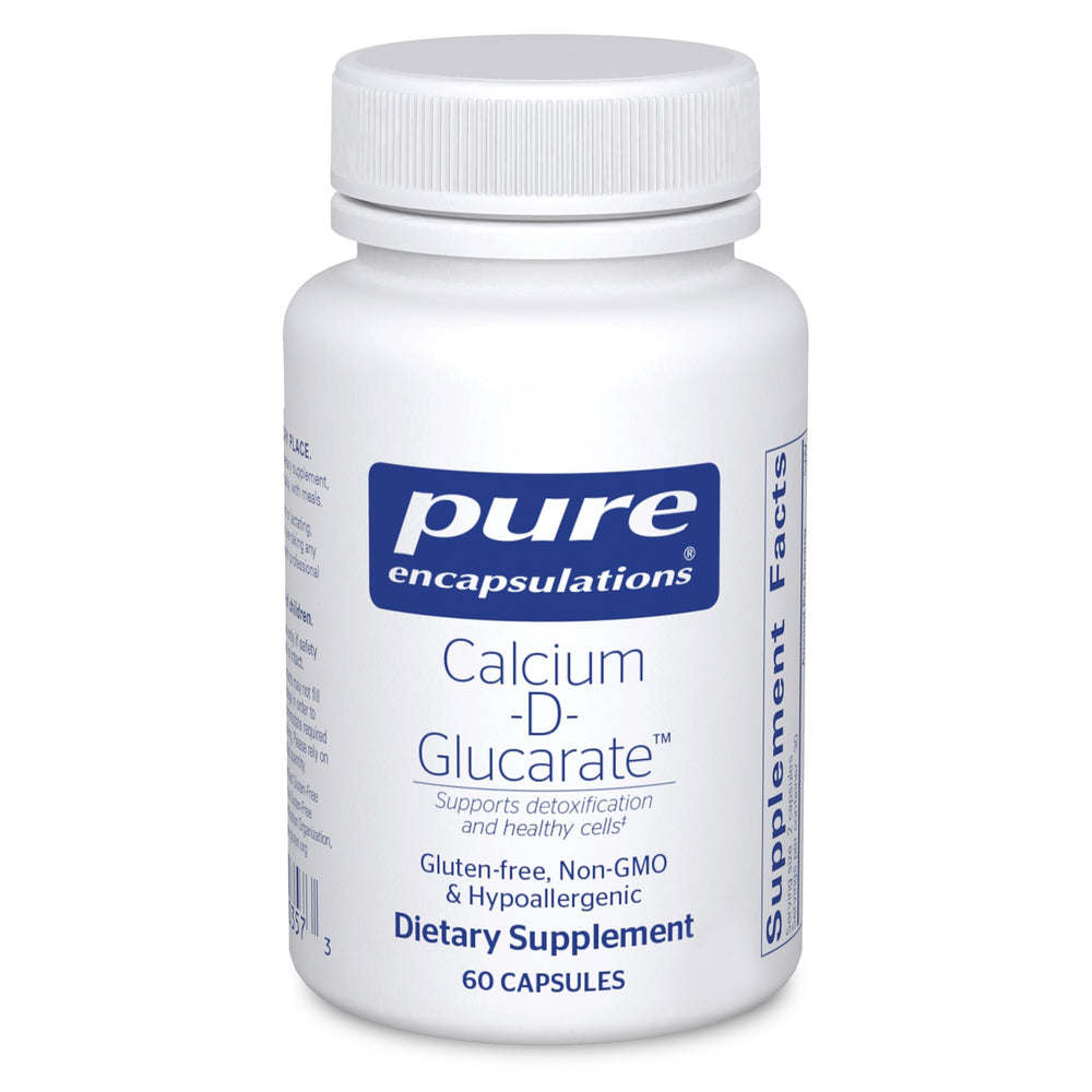 Pure Encapsulations Calcium-D-Glucarate bottle front signaling trusted detox support.