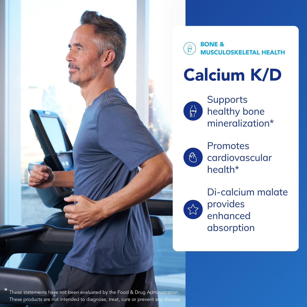 Calcium K/D tablets close-up emphasizing premium capsules for bone and vascular health