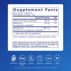 Pure Encapsulations Caprylic Acid capsules closeup showing clean ingredient list
