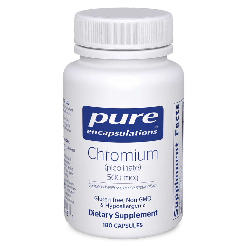 Pure Encapsulations chromium picolinate 500 mcg bottle highlighting high absorption