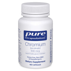 Pure Encapsulations chromium picolinate 500 mcg bottle highlighting high absorption