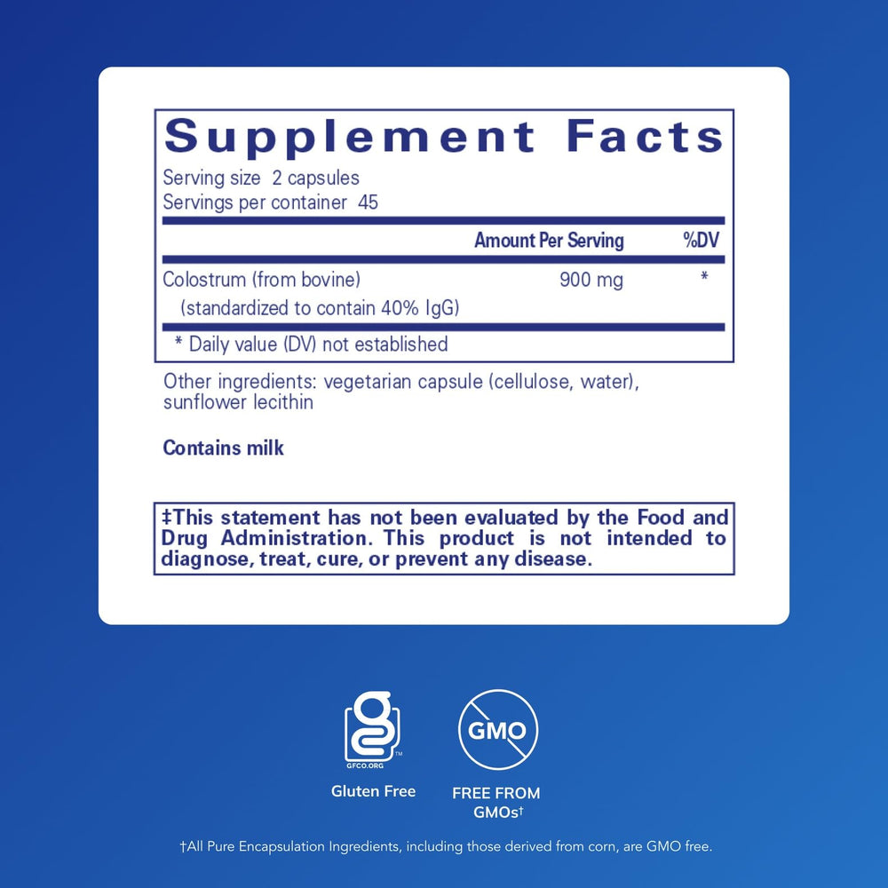 Pure Encapsulations Colostrum 90 capsules pack for daily immune support