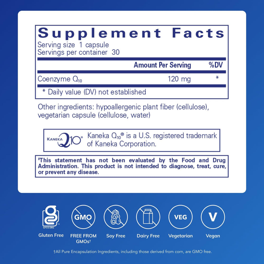 Pure Encapsulations CoQ10 capsules ready for daily intake.