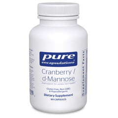 Pure Encapsulations Cranberry D-Mannose bottle on a clean countertop for daily urinary health support.