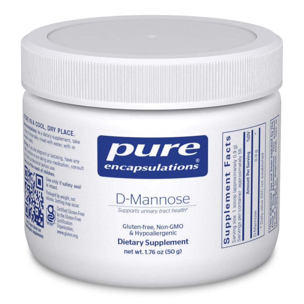 Pure Encapsulations D-Mannose Powder bottle illustrating its bladder health support benefits.