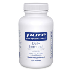 Pure Encapsulations Daily Immune bottle and capsules for daily immune support.