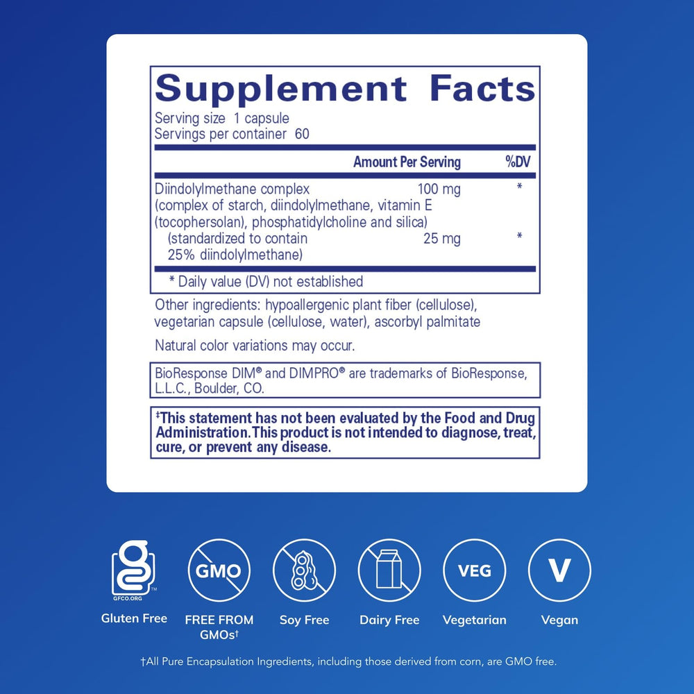 DIMPRO 100 capsules closeup shows vegan, allergen-free formula