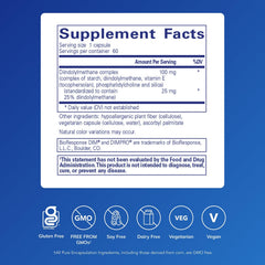 DIMPRO 100 capsules closeup shows vegan, allergen-free formula