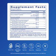 Pure Encapsulations DopaPlus capsules close-up with L-5-MTHF and zinc for brain support.