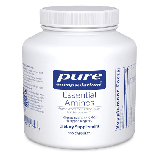 Pure Encapsulations Essential Amino Acids bottle for daily muscle support.