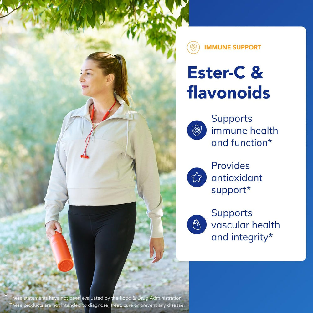 Pure Encapsulations Ester-C & Flavonoids bottle shows calcium and rutin for vascular support.