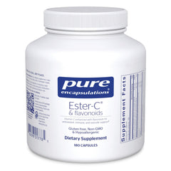 Pure Encapsulations Ester-C & Flavonoids bottle emphasizes gentle vitamin C absorption.